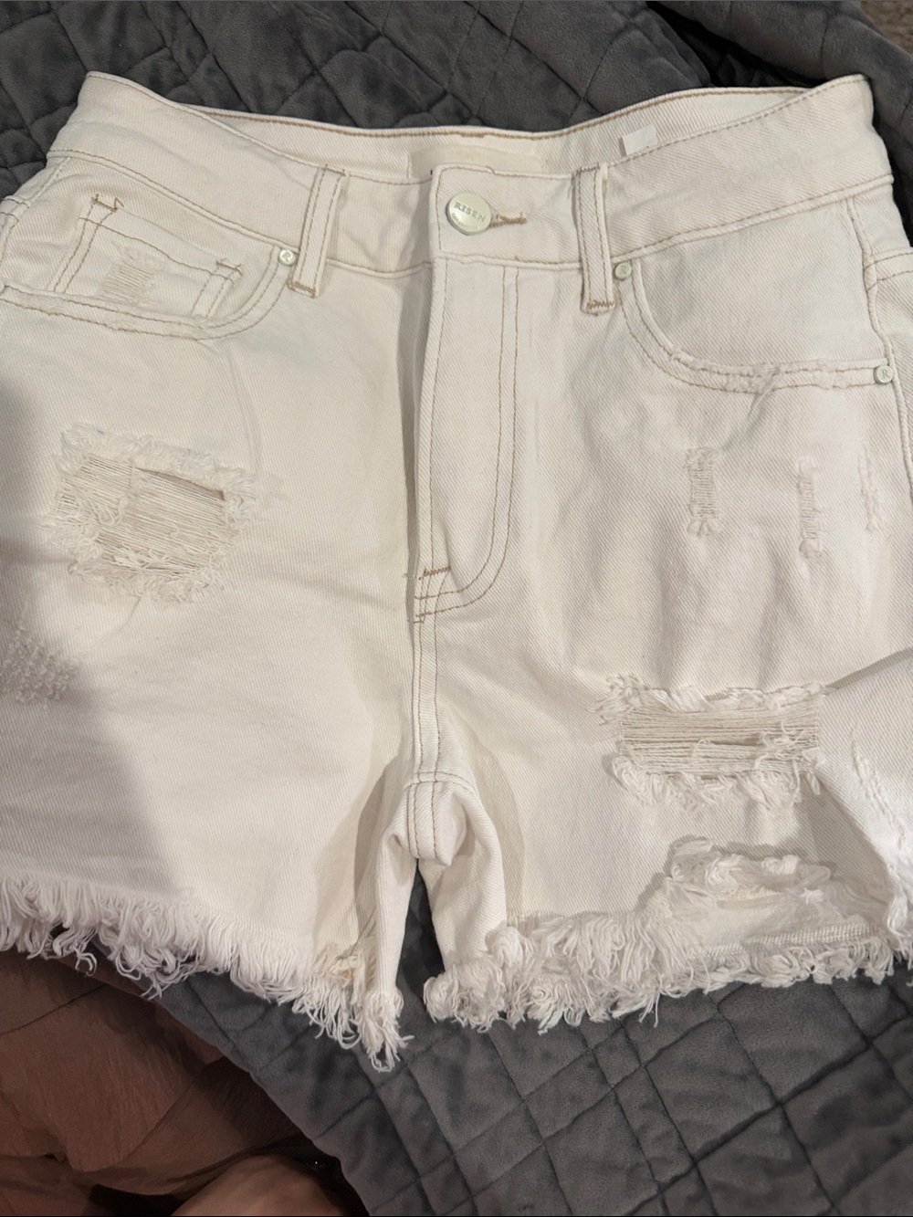 Risen White Distressed High-Waist Women’s Denim Shorts